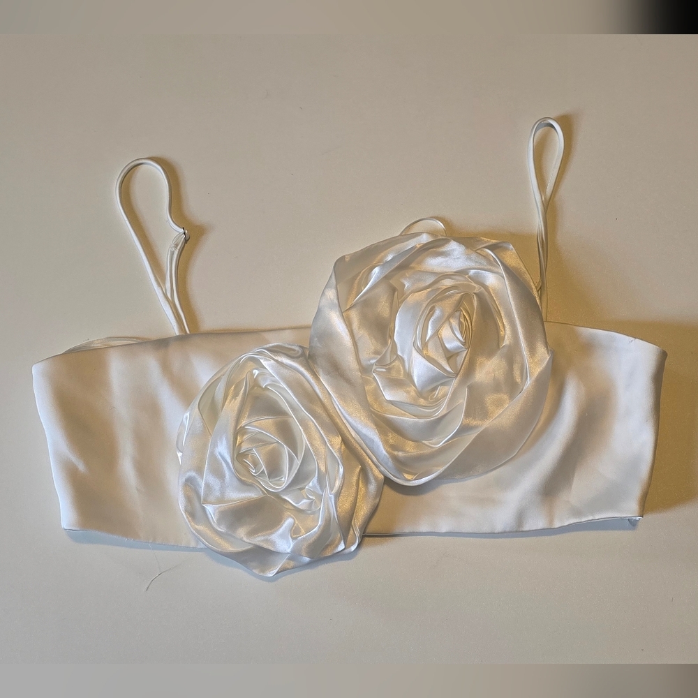 Zara White Satin Floral Crop Top